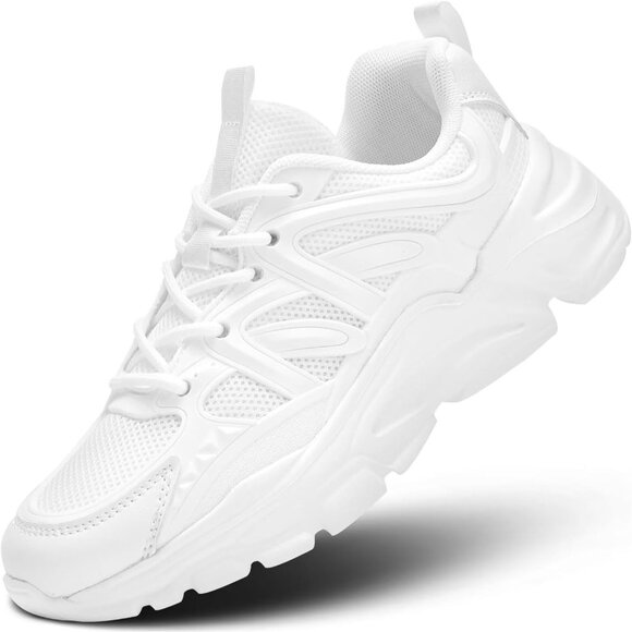 Shoes - Women's White Slip-On Running Shoes Lightweight Mesh Walking Sneakers for Gym